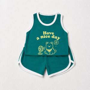 Bộ ba lỗ bé trai cotton mềm 6-19kg bộ áo quần mặc hè