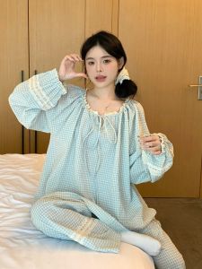 Bộ Đồ Ngủ Ren Dài Tay Quần Dài Phong Cách Công Chúa Ngọt Ngào Thường Ngày Mùa Xuân Thu Cho Nữ Bộ Đồ Ngủ Cotton Pha Trộn