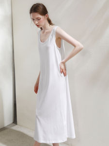 XEXZ | Simple Style Modal Cotton Vest Dress Summer Cool Versatile Outdoor Casual Home Clothes Sleepwear Long Skirt Round Neckline