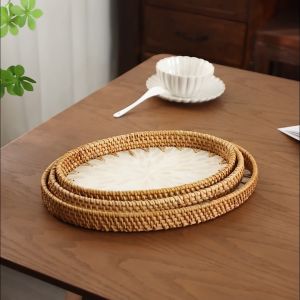หวายเวียดนามสานถาดเก็บตะกร้า ถาดผลไม้ทำด้วยมือ ถาดทรงรี ตะกร้าขนมปัง ถาดรูปไข่ ถาดขนมหวาน ถาดอาหารเย็น ถาดเก็บของ ถาดขนมปัง โทนสีขาว