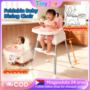 Adjustable Foldable Baby High Chair with Safety Belt and Non-Slip Feet Removable Tray and PU Cover 0-5 Years