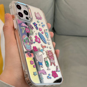 เคสโทรศัพท์มือถือแบบกระจกสำหรับสาวน้อย ป้องกันการตกหล่นแบบเต็มจอ สำหรับงานปาร์ตี้ชายหาดในฤดูร้อน สำหรับ Apple 16PLUS iPhone 15ProMax 14 รุ่นใหม่ 13 กระจกสำหรับแต่งหน้า