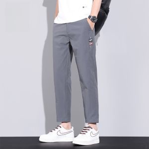 ROMON | Romon Mens Summer Casual Pants Breathable Thin Loose Straight Leg Ice Silk Cool Feeling Nine Points Pants Youth Vitality Style