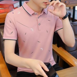 ROMON | Lormen Mens Short Sleeve Polo Shirt Summer Thin Business Casual Pure Cotton Collar Ice Silk Top Fashionable Urban Style T-shirt