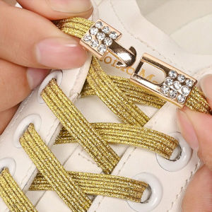 2 pairs/4 pairs No Tie Shoe Laces Diamond Buckle Golden Elastic Lace Shoelaces Pearl Light Colorful Fashion Without Ties Laces