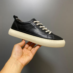 Mens Winter Breathable Low-Top Casual Shoes Trendy Genuine Leather Slip-On round Toe Flat Heel Pure Color Rubber Outsole