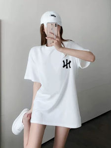 plus Size Womens Long Shark Skin Pants Top White Short Sleeve T-Shirt Loose Fit Summer Cotton round Neck Print Korean Style