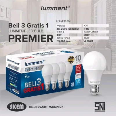 Lumment Premier Lampu LED Bulb Multipack 3 Gratis 1 - Cahaya Putih