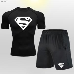 Mens Suit MMA Rashgard Male Quick Dry Exercise Workout Leggings Sportswear Compression T Shirt Shorts Clothing Fitness Training