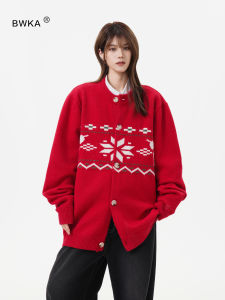 BWKA | Festive Christmas Red Fair Isle Knit Sweater Cardigan
