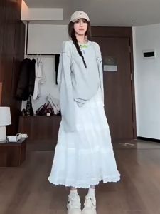 🌟CORE🌟dresses women new style 2025 White Cake Skirt High Waist Mid-length Lace Skirt Elegant Style Elastic Waist A-line Skirt