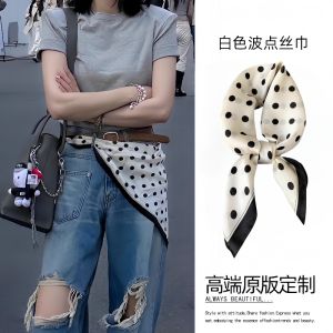 Polka Dot Silk Scarf Womens Denim Pants Belt Accessory Triangle Layering Summer Fashion Soft Comfortable Fabric Decorative