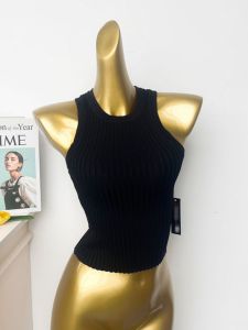 Summer New Style Womens Strap Vest Sleeveless Slim Fit Inner Wear Black Top High Elasticity Thread Design Commute Friendly