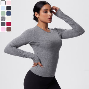 1PC Solid Color Slim Casual Yoga Long Sleeved Workout Top Quick Drying Breathable Women Sports Top GYM Running Yoga Long Sleeved