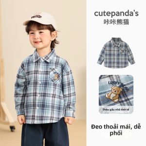 CUTEPANDAS | Áo Sơ Mi Kẻ Caro Cho Bé Phong Cách Hàn Quốc Mùa Xuân