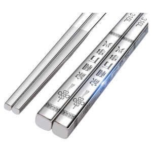 Anti-Slip Antibacterial Mold-Resistant 304 Food Grade Wooden Handle Chopsticks in 316 Stainless Steel for Home Use 25cm Long