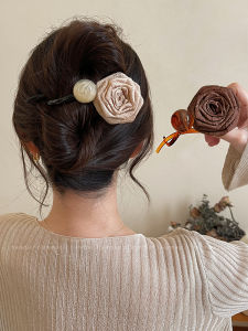 Elegant Rose Twisted Hair Clip Womens Back of Head Updo Hair Accessory Vintage Twist Clip Hair Jewelry Fashionable Hairpin