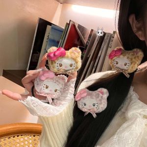 Cute Pink Leopard Print KT Cat Plush Hair Ties: High Elasticity Hair Accessories