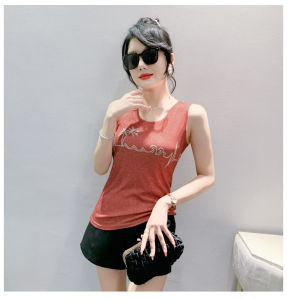 REHIN Summer new fashion floral printed jersey undershirt vest sleeveless T-shirt bottoming shirt elegant S-3XL womens tanks top