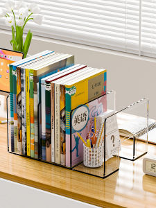 Acrylic Desktop Bookends Rack Student Office Dormitory Document Storage Organizer Clear Rectangular Shelf for Book Arrangement