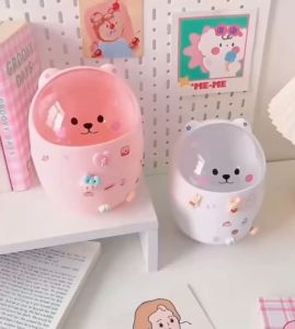 Thùng rác để bàn mini có nắp hình gấu dễ thương nhỏ gọn tiện lợi Thùng rác nắp lật hình thú nhựa cao cấp xinh xắn