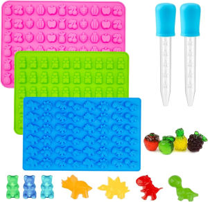 5Pcs Candy Silicone Moulds with 2 Dropper Set Candy Gummy Molds Jelly Trays DIY Mold Set Reusable Candy Baking Mold Kitchen Tool