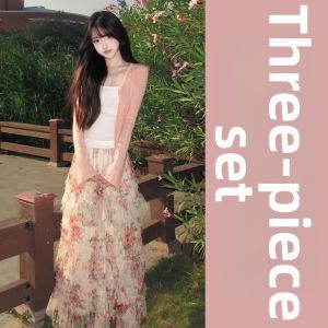 QINWEIYU | Resort Style Pink Floral Dress