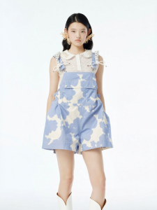 Silicone Strap Blue and White Loose Short Jumpsuit