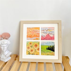 เรียบง่าย กรอบรูปไม้เนื้อแข็งสี่เหลี่ยมสไตล์ Ins ของตกแต่งบ้าน การ์ตูน Series แขวนงานศิลปะอุปกรณ์ตกแต่ง