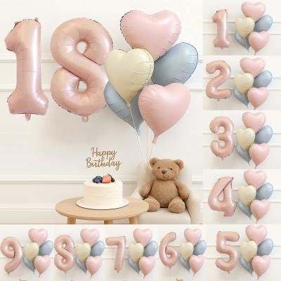6PCS/set 32" Blush Pink Number & Heart Foil Balloons Set, Mix Colors for Birthday Xmas Part