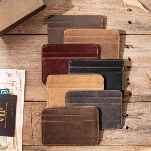 กระเป๋าใส่บัตรหนังแท้บางเฉียบขนาดเล็กสำหรับผู้ชาย กระเป๋าใส่เหรียญแบบพกพา กระเป๋าใส่บัตรแบบเรียบง่าย กระเป๋าใส่บัตรแบบมินิ กระเป๋าใส่บัตรแบบย้อนยุค