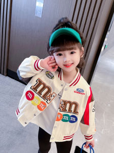 Girls Casual Baseball Jacket Spring Autumn Fashionable Kids Cotton Long Sleeve Coat Windproof Straight Leggings Short Outerwear