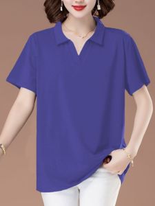 Summer Korean Style Loose Polo Neck Short Sleeve Casual Slimming Cotton T-Shirt Large Size New Turn-down Collar Top