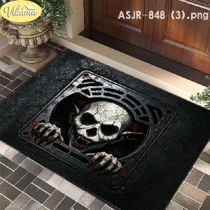 VIKAMA Halloween Doormat Sewer Drain Skeleton Skull Claw Print Absorbent Non Slip For Front Door Entryway Porch Decor