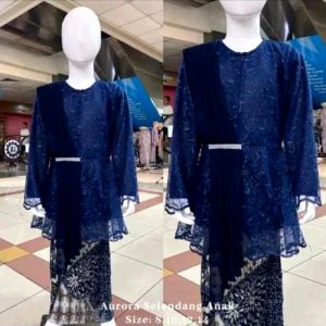 Couple Kebaya Modern Selendang Set Baju Batik Saroja Navy