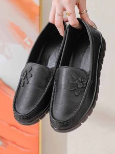 SHIPAILUO | New 2025 Genuine Leather Mom Shoes Spring Autumn Leap Month Single Shoes Women Middle Aged And Elderly Cow Tendon Soft Bottom Anti-Slip Grandmother Leather Shoes