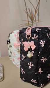 Coquette Cute Bowknot Design Make Up Organizer Pouch Quilted Coin Purse Cosmetic Travel Toiletry Bag