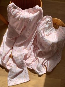 Spring New Arrival Pure Cotton Double Layered Nightgown Long Sleeve Long Pants Set Cute Home Clothes Womens Sleepwear