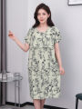 Cotton Silk Sleepwear Women Summer Mid-aged Short Sleeve Nightgown Artificial Cotton Dress Midi Length plus Size Home Clothes Mom Style. 