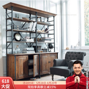 American LOFT Industrial Style Retro Bookcase Bookshelf and Storage Shelf Living Room Floor Iron Art Solid Wood Storage Rack Display Rack