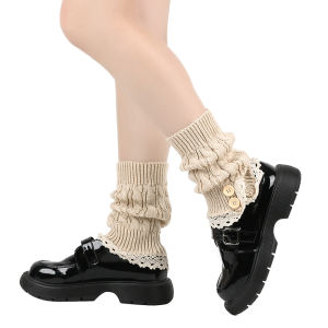 1 Pair Women Japanese Style Autumn Winter Button Knitted Sock Cover Fashionable Lace Edges Warmth Comfort Short Boot Socks