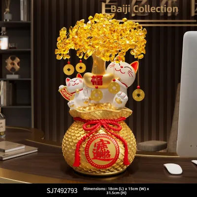 Fortune Cat and Money Tree Ornament