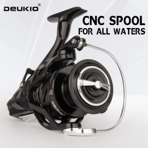 DEUKIO Dual Brake Spinning Reel 5+1BB 4.7:1 Gear Ratio 8kg Drag Power For Carp Fishing 4000 5000 6000 CNC Handle Wooden Grip