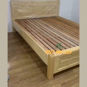 Giường gỗ sồi Bắc cao cấp màu vàng tự nhiên hàng sẵn giao lắp nhanh tận nơi HCM