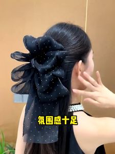 Gypsophila Ribbon Gauze Bow Hair Accessories Grab Clip Female Summer Back Head Half-Tie Hair Clip Shark Clip Headdress