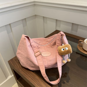 Casual Canvas Tote Bag Women Large Capacity Summer Crossbody Bag for Commuting Shoulder Bag Dumpling Shape Fashionable Neutral Style