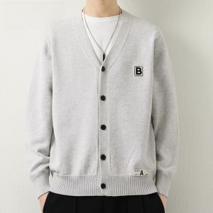 HENGYUANXIANG | Hengyuanxiang Knitted Cardigan Jacket Mens Casual V-neck Cotton Polyester Blend Autumn Fashion Urban Style Long Sleeve Coat