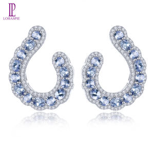 Lohaspie Jewelry Real 3.5 Carats Solid Sterling Silver 925 Stud Earring Original Natural Tanzanite Black Spinel Stud Earring Oval Cut Gemstone Tanzanite Earring For Women Jewelry