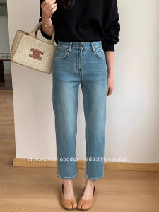 High Waist Straight Leg Stretchy Casual Blue Jeans Womens Spring Summer Autumn Nine-Piece Fit Mixed Smoking Tube Pants