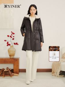 Winter French Style Medium Length Color Blocked Sable Fur Collar Leather Down Jacket